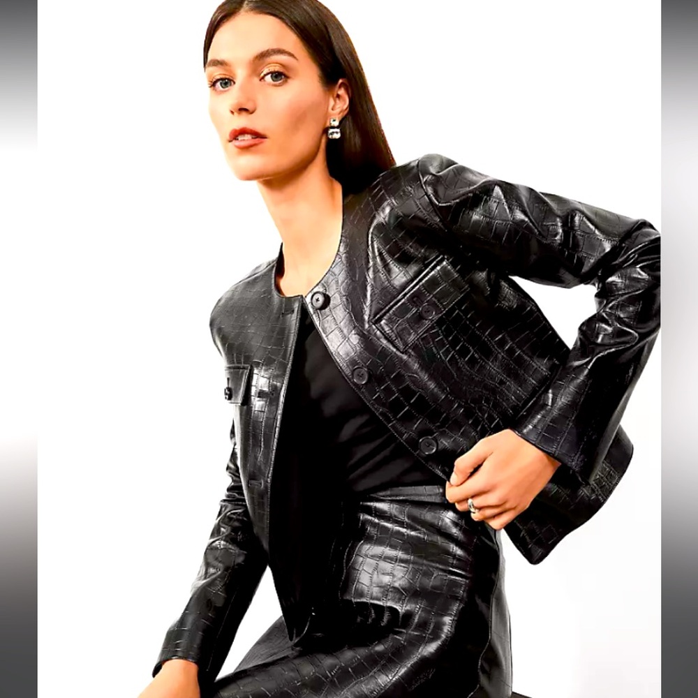 Ann Taylor Croc Faux Leather jacket petite